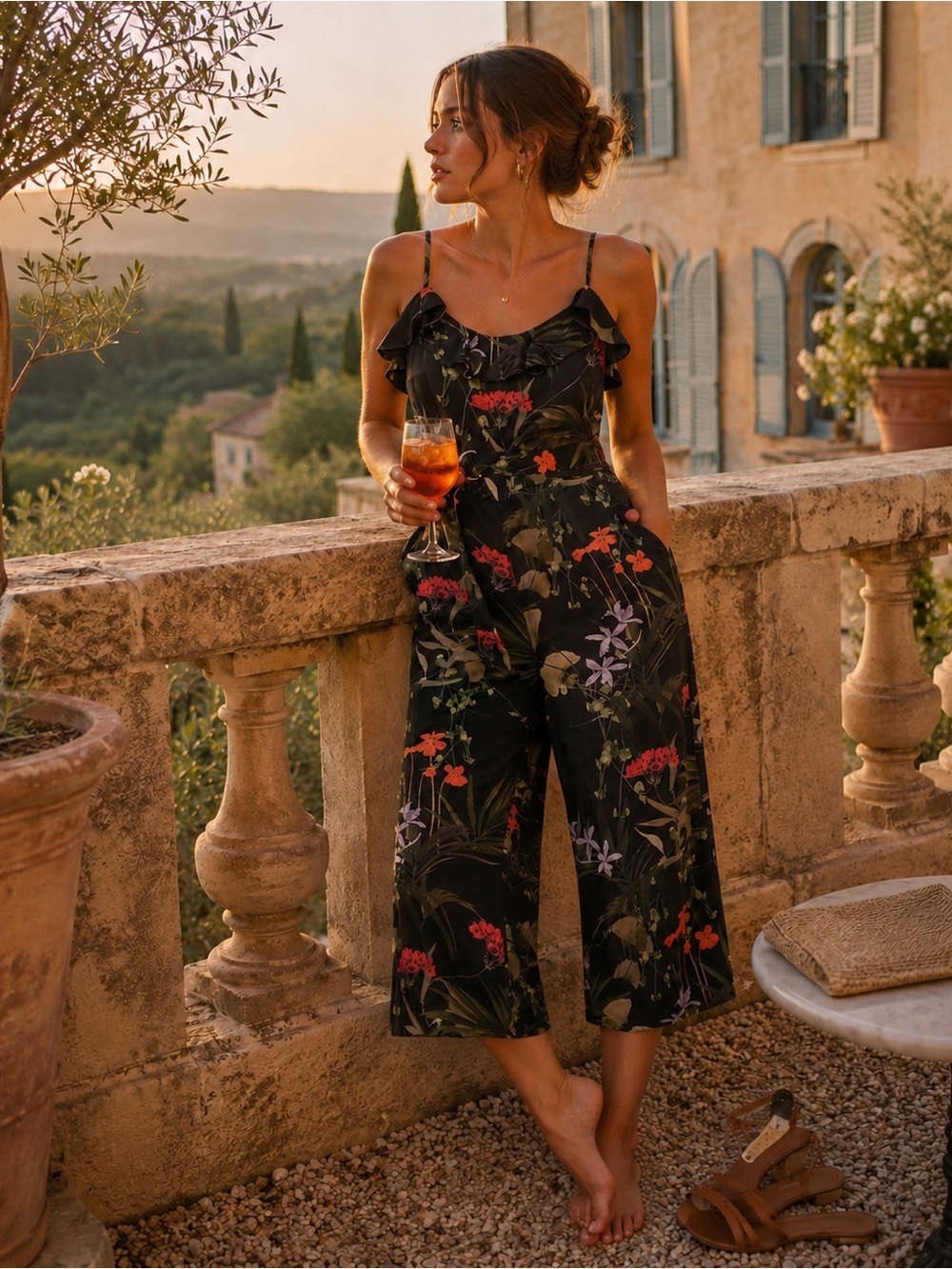 Ted Baker CALLINE Highland Black Floral Wide Leg Jumpsuit Est US 10 M 8